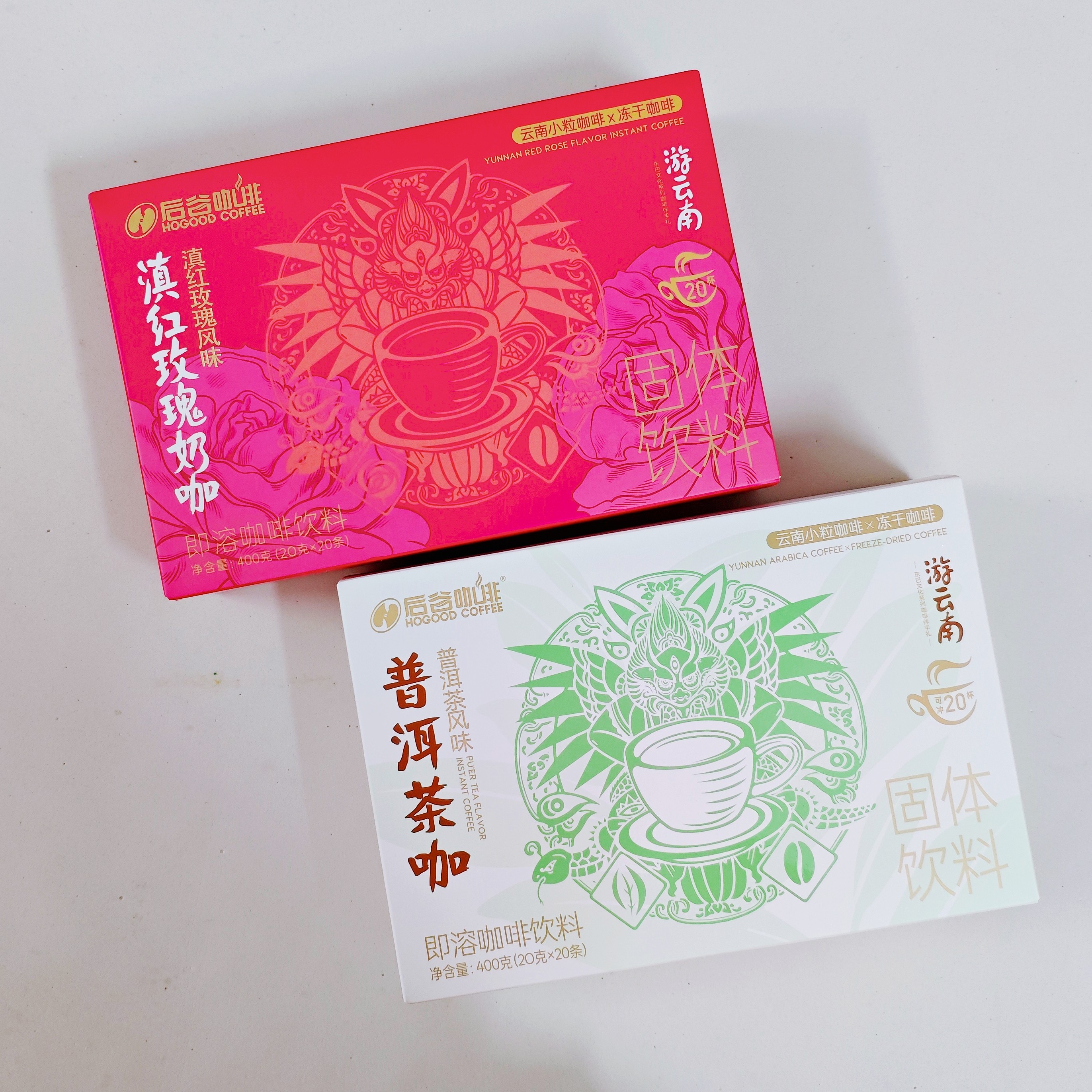 后谷普洱茶咖滇红玫瑰奶咖400g即溶咖啡云南小粒冻干粉三合一 