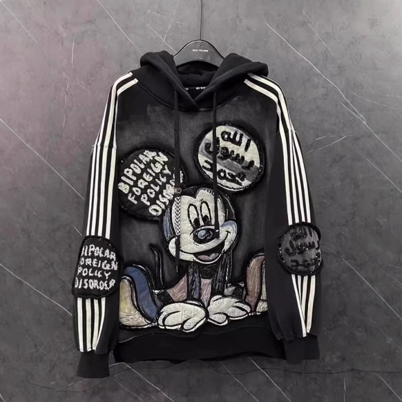 超大码2-300斤胖mm秋冬新款重工卡通米奇加绒连帽卫衣女慵懒上衣,女装/女士精品,时尚抓绒裤,淘宝优惠券,粉丝福利购,淘宝优惠卷