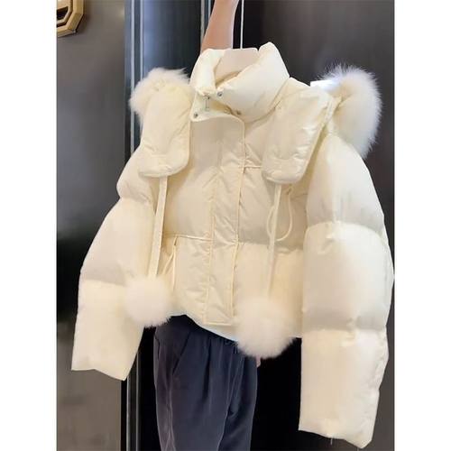 今年流行冬季小香风韩系短款羽绒棉服小个子加厚毛领连帽外套女