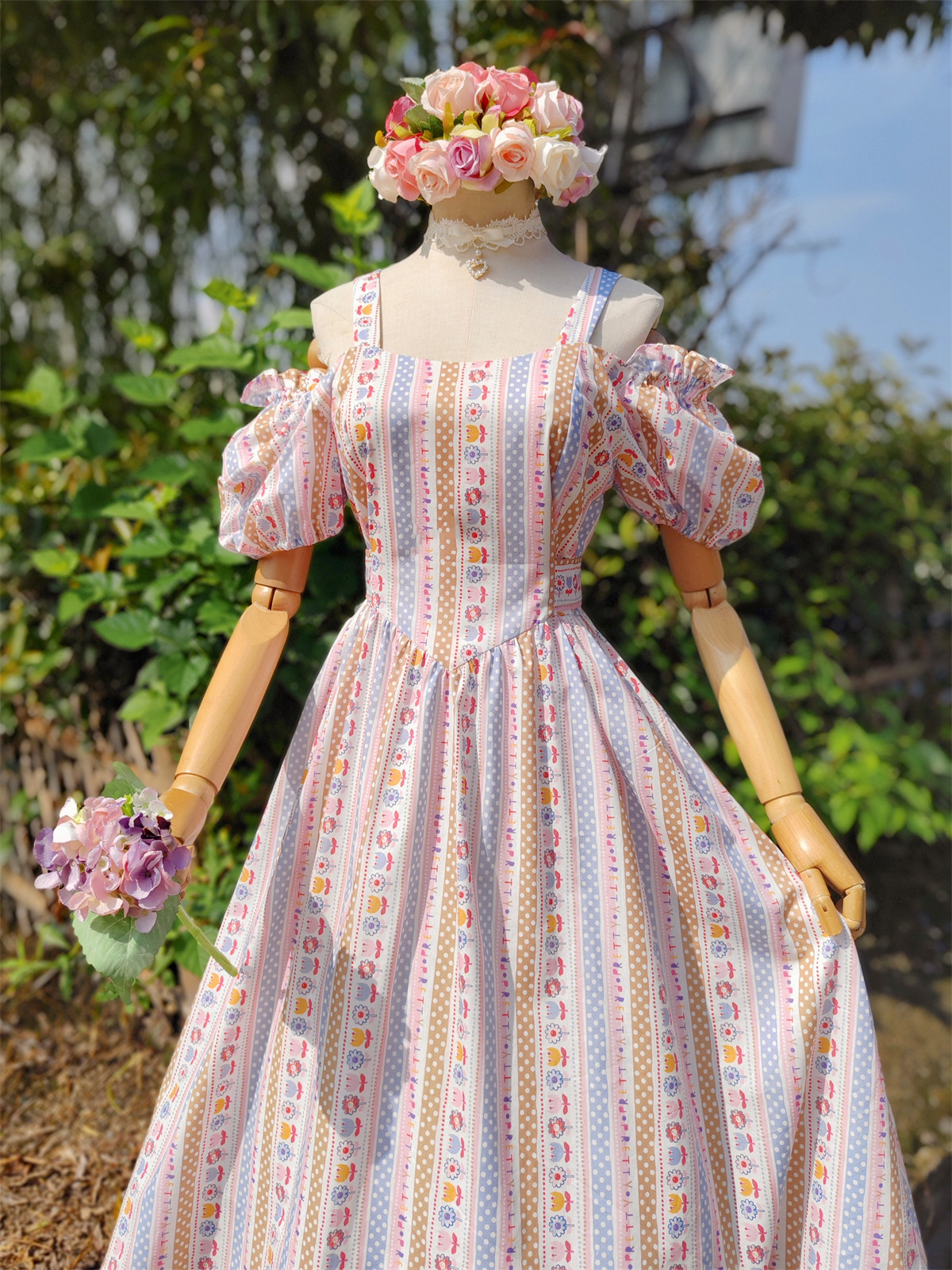 手作服法式纯棉拼布公主腰背带裙