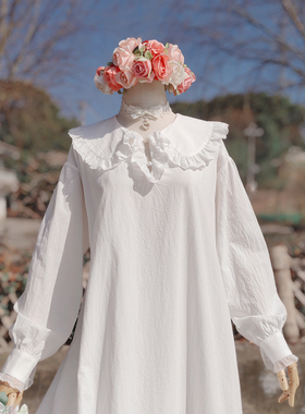 兔子大人 手作服 成为简·奥斯汀电影同款复古欧式花边白色连衣裙