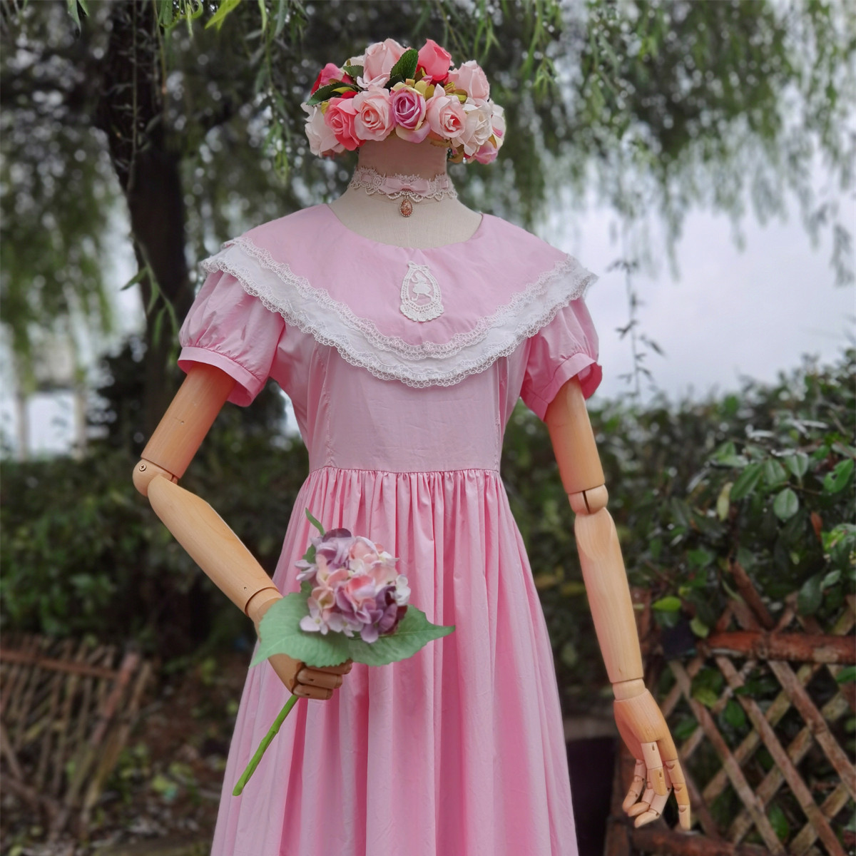 兔子大人｜手作服 vintage法式少女双层大披肩领贴花连衣裙定制
