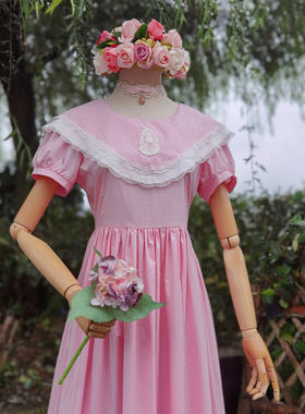 兔子大人｜手作服 vintage法式少女双层大披肩领贴花连衣裙定制