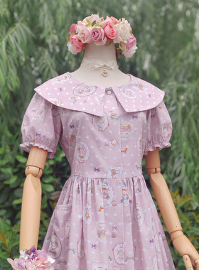 兔子大人｜ 手作服 vintage法式复古翻领单排扣长短袖口袋连衣裙