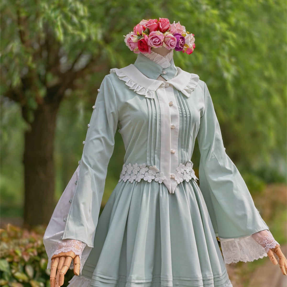 兔子大人｜手作服 【小领子版】蓝色纱条爱歌cosplay常服 含脖饰