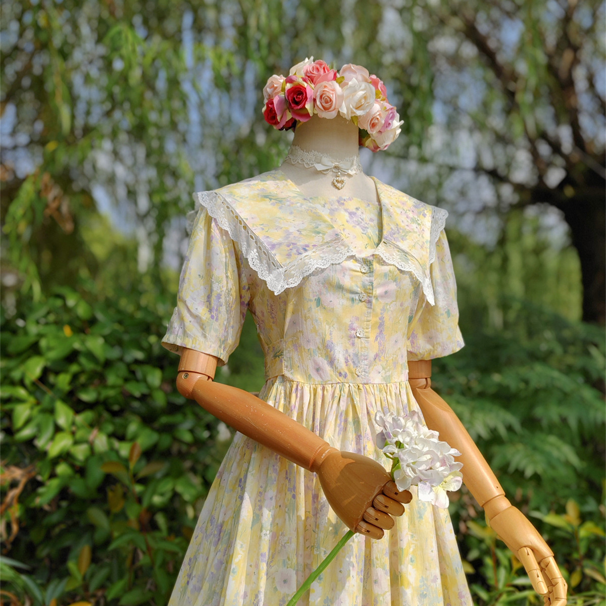 兔子大人｜手作服 vintage80年代美式复古海军领短袖大摆连衣裙