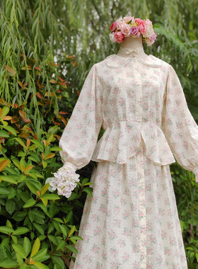 兔子大人｜手作服【长袖】法式甜美荷叶边衬衫蕾丝口袋半身裙套装