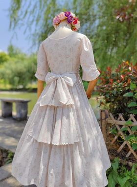 兔子大人｜手作服 vintage古着风蕾丝领三层蛋糕裙摆公主腰连衣裙