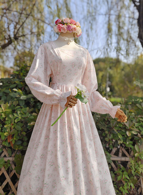 兔子大人｜手作服 vintage古着风可爱蕾丝小方领长袖连衣裙春秋