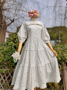 兔子大人｜自制手作服 連衣裙 復(fù)古花墻洛麗塔中袖 vintage秋裝