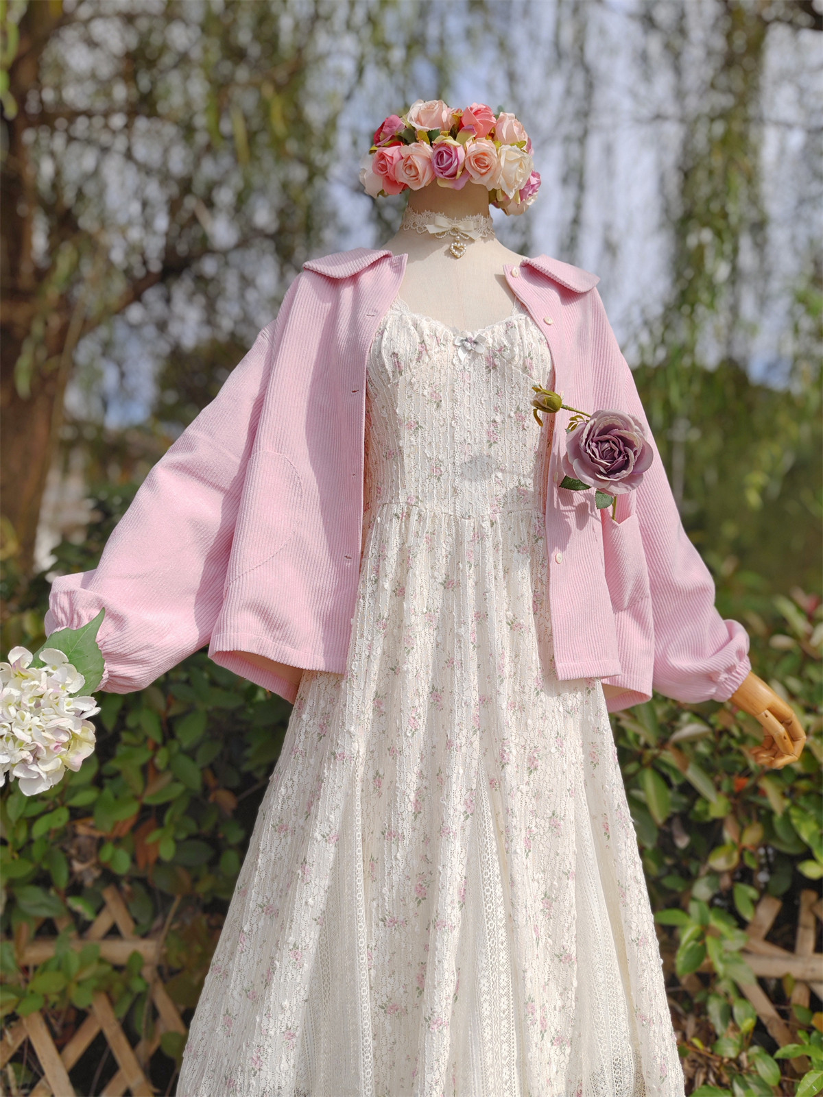 手作服日系甜美灯芯绒短外套