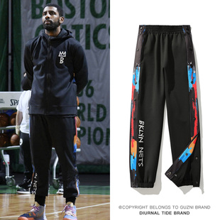 训练运动纽扣全开秒脱男生裤 美式 子加绒 男秋冬篮球长裤 欧文排扣裤