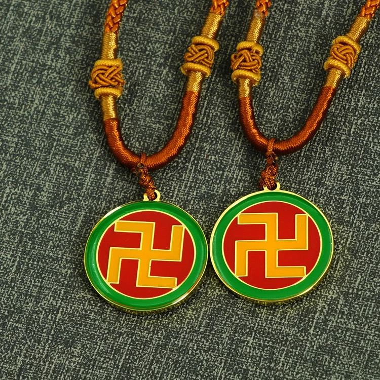 黄铜2.6CM潘氏双面五行吊坠乾坤艮兑离砍巽震八宫万字太极金项链