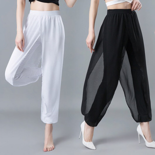 舞韵瑜伽服裤 夏 子女白色雪纺飘逸网纱仙气性感肚皮舞蹈表演服套装