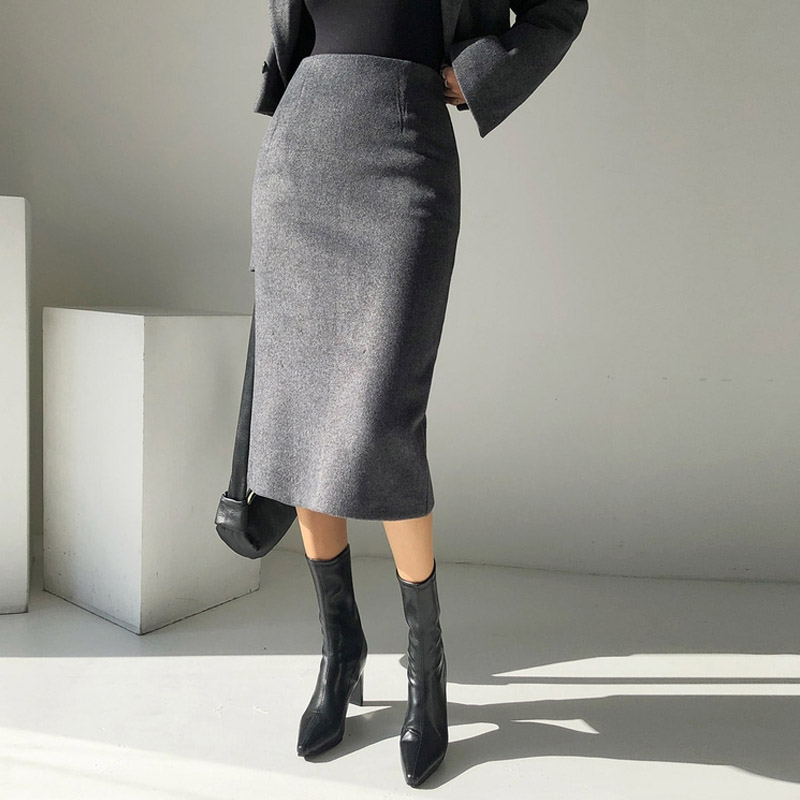 秋冬羊毛呢半身裙过膝显瘦加厚