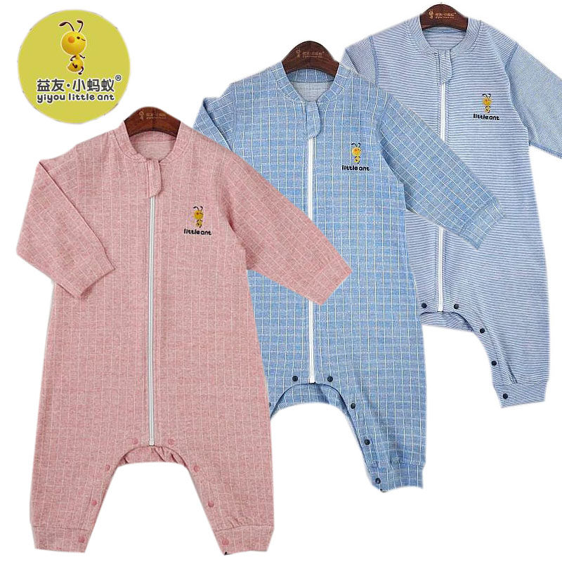 小蚂蚁舒绒连体哈衣宝宝爬服新生婴幼儿睡袋儿童防踢被保暖秋冬款