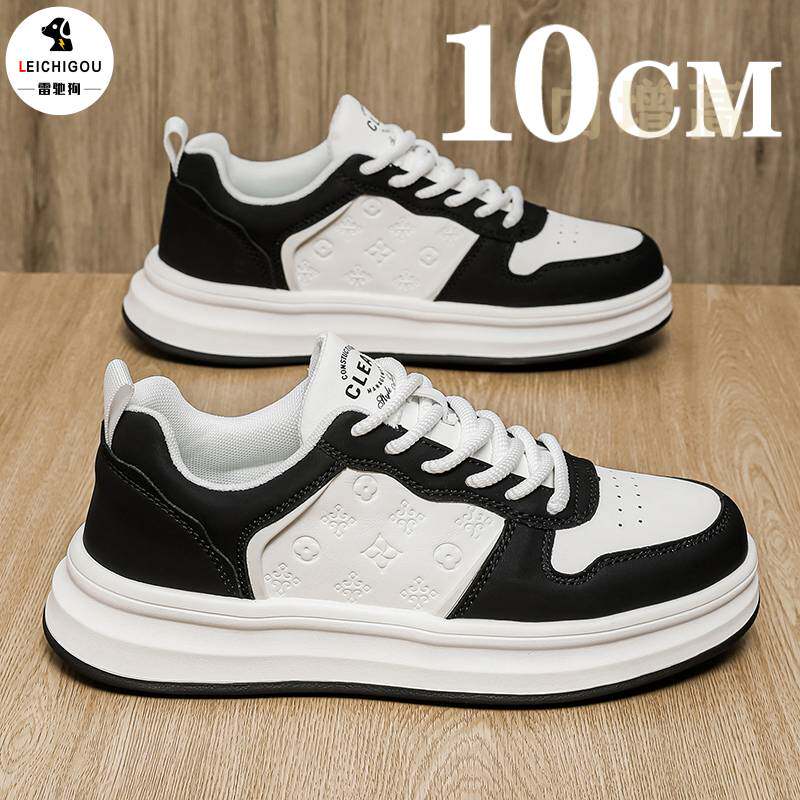 黑白熊猫板鞋男厚底隐形内增高男鞋10cm春季软底休闲百搭时尚潮鞋