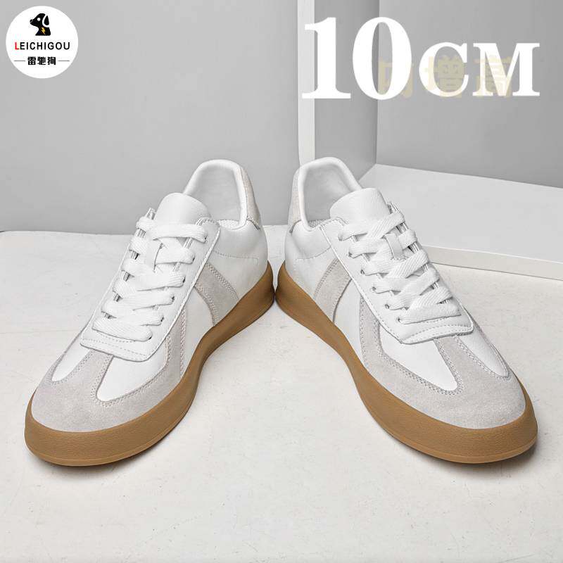 隐形内增高男鞋10cm春季新款高端德训鞋山字头复古真皮小白鞋板鞋