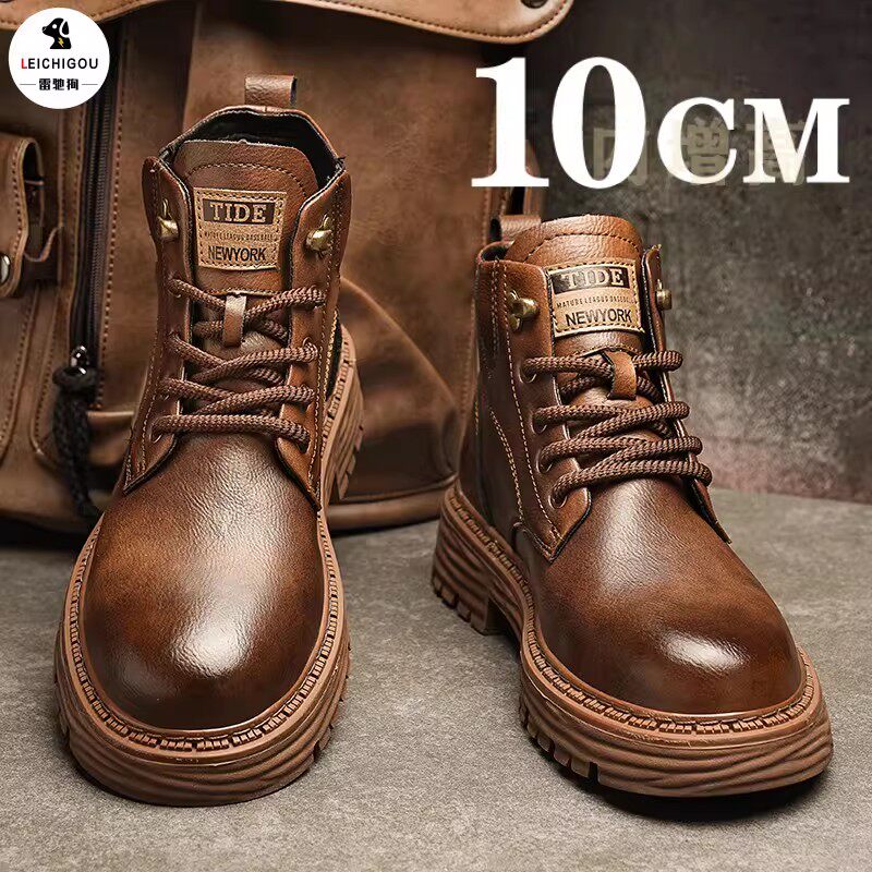 春季通勤增高鞋男复古厚底高端马丁靴男英伦风皮鞋内增高男鞋10cm