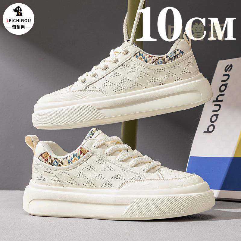 男士透气增高鞋软底轻奢高级感板鞋内增高男鞋10cm户外厚底小白鞋