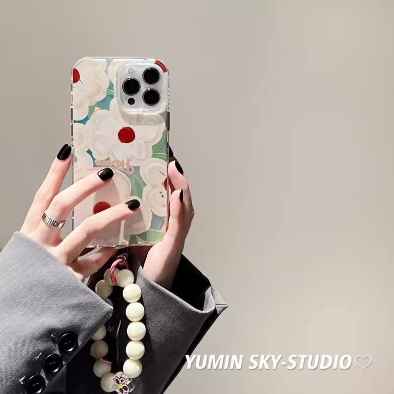 油画花朵适用小米14/13U手链挂绳10手机壳红米Turbo3镭射炫彩全包秋k70/60/note12t/civi4pro女款k40S/50软套