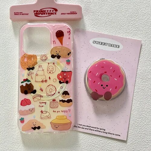 磁吸支架适用oppoA3/reno10/4se手机壳findx7/5pro甜品面包粉甜甜圈A56/32/a57可爱女款K11x/97/93s软套8链条