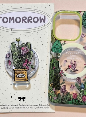 磁吸支架适用vivoX100/30/60/x70/y78手机壳X90油画风丛林小鸟y76s女国际版S18e/X200/15PRO复古Y33/mini软套