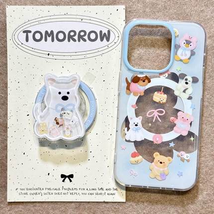 磁吸支架适用oppoA3/reno10/4se手机壳findx7/5pro蓝色西高地摇摇乐小狗A56/32/a57女K11x/97/93s软套8国际版