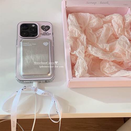 ins磁吸卡包适用小米14/13U软10S手机壳红米Turbo3韩系粉色少女k70/60/note12t/civi4pro女款k40S/50银皮革软
