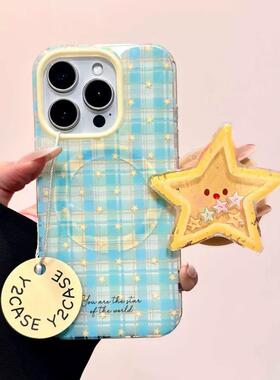 格纹黄色星星摇摇乐适用vivoiQOO12/11s/97手机壳neo10/8pro磁吸支架7Se/Z8/Z6女U3/5e全包Z5x新品Z1软套13