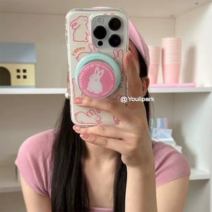 5pro小众夏天粉色兔子A56 a57女款 磁吸支架适用oppoA3 4se手机壳findx7 K11x 93s软套8全包清新 reno10