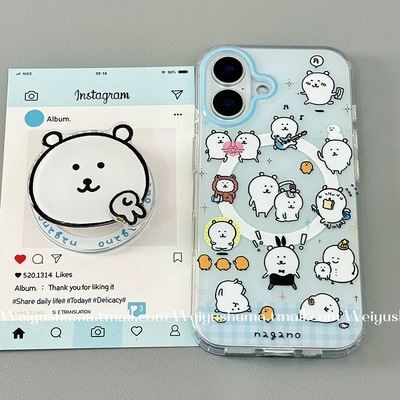 磁吸旋转支架ins适用小米14/13U可爱自嘲小熊15手机壳红米Turbo3卡通k70/60/note12t/civi4pro女款k80/50软套