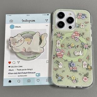 30韩风小众绿底慵懒猫咪40i X20 畅玩50plus软女 80GT手机壳70se 磁吸支架适用华为荣耀100女90华为magic6pro