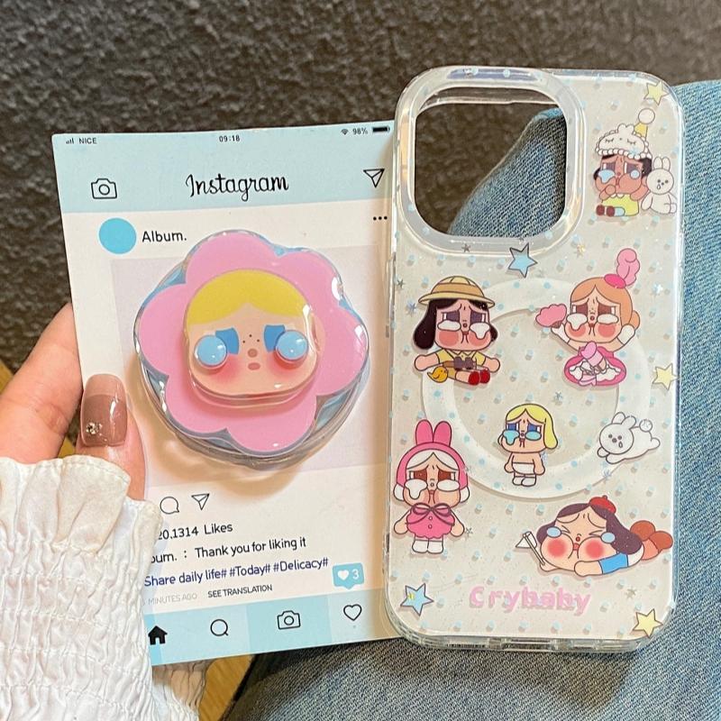 磁吸支架适用oppoA3/reno10/4se手机壳findx7/5pro蓝色波点旋转婴儿哭娃A56/32/a57女K11x/97/93s软套8国际版