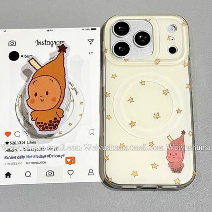 磁吸支架适用oppoA3/reno10/4se手机壳findx7/5pro满屏星星奶茶星星人A56/32/a57女K11x/97/93s软套8国际版