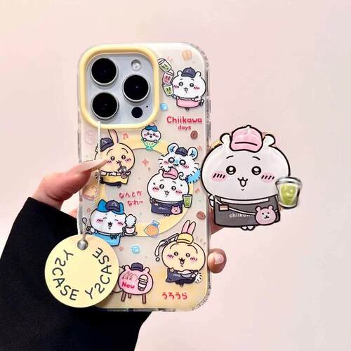 可爱奶茶吉伊卡哇趣味磁吸支架适用苹果16手机壳iPhone15少女款13/12防摔11PROMAX全包S/XR新品7/8软套14PLUS