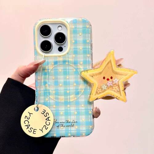 磁吸支架适用oppoA3/reno10/4se手机壳findx7/5pro格纹黄色星星摇摇乐A56/32/a57女K11x/97/93s软套8国际版