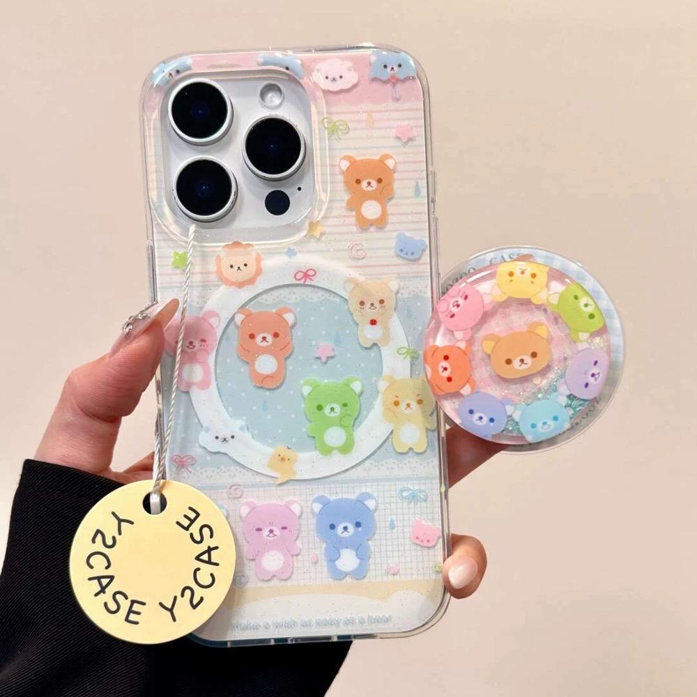 磁吸支架适用oppoA3/reno10/4se手机壳findx7/5pro趣味糖果色轻松熊卡通A56/32/a57女K11x/97/93s软套8国际版