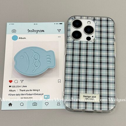 磁吸支架适用oppoA3/reno10/4se手机壳findx7/5pro蓝黑格纹可爱鲷鱼烧A56/32/a57女K11x/97/93s软套8趣味个性