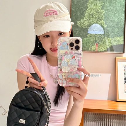 磁吸支架适用oppoA3/reno10/4se手机壳findx7/5pro可爱插画小兔房屋A56/32/a57少女款K11x/97/93s软套8全包边