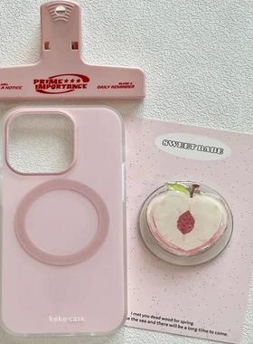 磁吸支架适用小米14/13U新品10S手机壳红米Turbo3粉色水蜜桃k70/60/note12t/civi4pro少女款k40S/50软套防摔