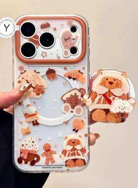 围边耳罩猫咪毛衣小熊磁吸支架适用苹果16手机壳iPhone15少女款13/12防摔11PROMAX全包S/XR新品7/8软套14PLUS