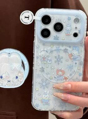 磁吸支架适用oneplus11一加12手机壳ace竞速版1+ACE5V浅蓝色雪花米菲兔可爱8t/10/9女7TPRO/9RT/6t软NordCE13