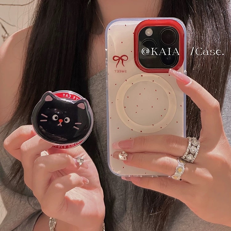 磁吸支架适用苹果16手机壳iPhone15男女款13/12红波点黑色猫咪挂绳防摔11PROMAX全包边S/XR硅胶7/8软套14PLUS