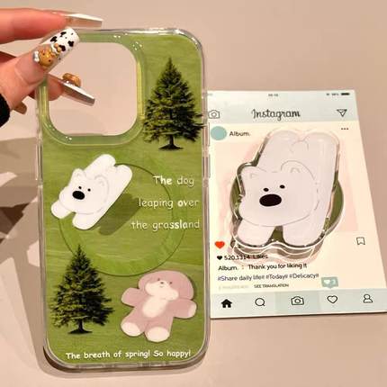 磁吸支架适用小米15/13U绿森林西高地狗狗K80+手机壳红米Turbo3国际版k70/60/note12t/civi4pro软套poco女50e