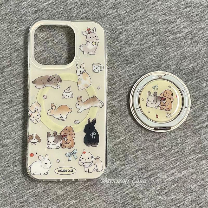 磁吸支架适用oppoA3/reno10/4se手机壳findx7/5pro韩系可爱奶黄治愈兔子A56/32/a57女K11x/97/93s软套8国际版