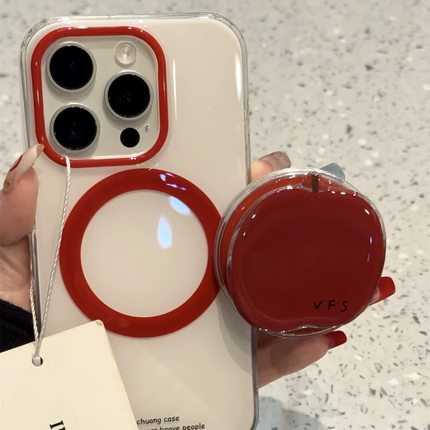 磁吸支架适用oppoA3/reno10/4se手机壳findx7/5pro韩系简约红色苹果A56/32/a57少女款K11x/97/93s软套8全包边