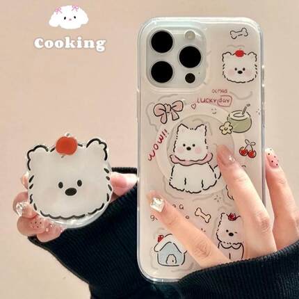 磁吸支架适用oppoA3/reno10/4se手机壳findx7/5pro卡通可爱狗狗旋转苹果A56/32/a57女K11x/97/93s软套8国际版