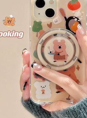 磁吸带支架适用opporealmeGT5proeo9/6se手机壳V50/V11/GT3可爱8厨师小水豚Q2/5i真我x7pro新品v23软套z4女