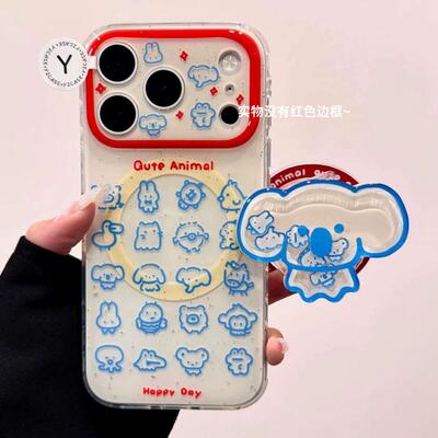 磁吸支架适用oppoA3/reno10/4se手机壳findx7/5pro萌系可爱卡通线条动物A56/32/a57女K11x/97/93s软套8国际版